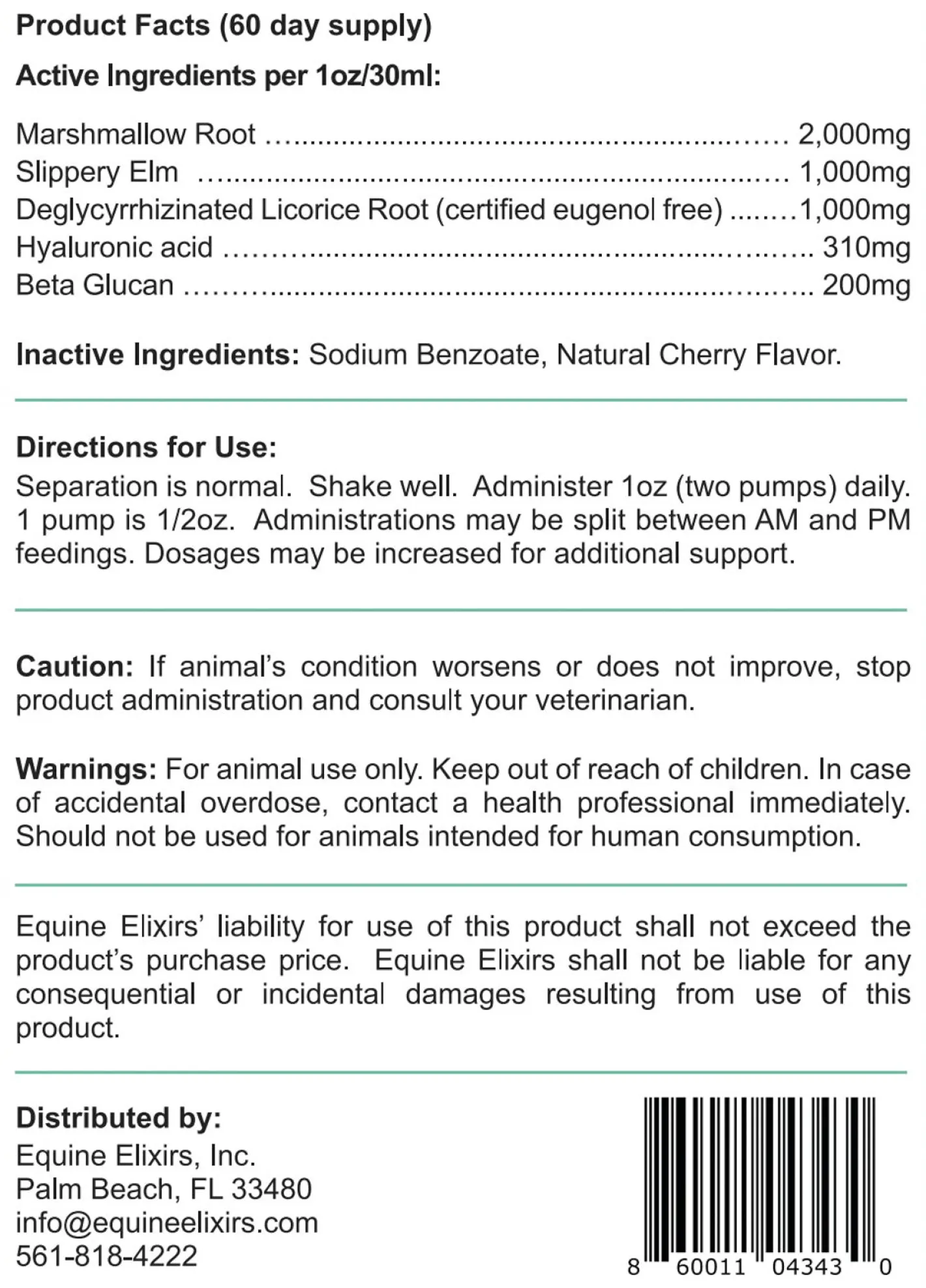 EQUINE ELIXIRS INC Equine Elixirs Slimer Liquid Gastric Support