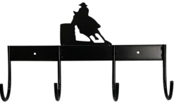 SHILOH STABLES TACK 4-Hook Flat Tack Rack with Barrel Horse Silhouette