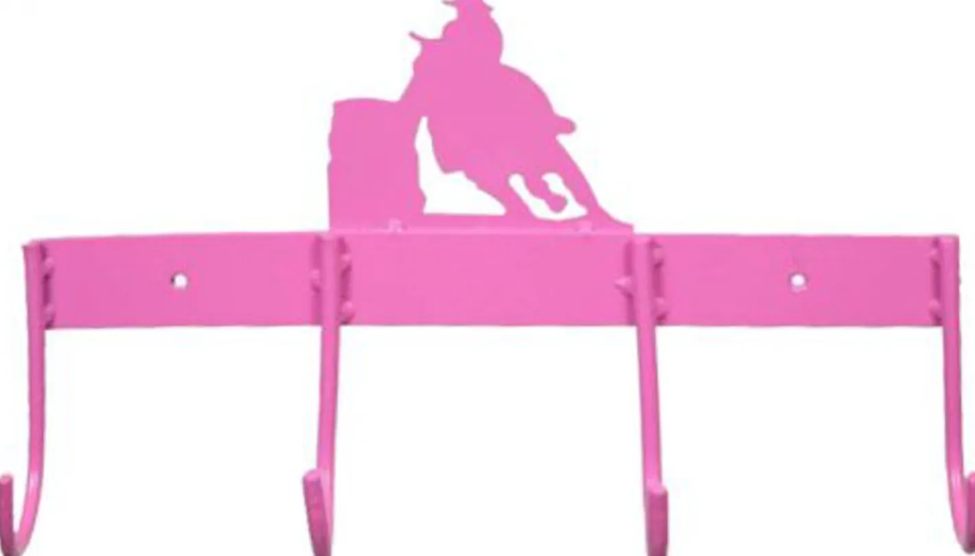 SHILOH STABLES TACK 4-Hook Flat Tack Rack with Barrel Horse Silhouette