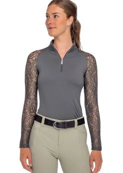 KASTEL DENMARK Ladies’ Quarter-Zip Floral Lace Long-Sleeve Shirt - "Sutton"