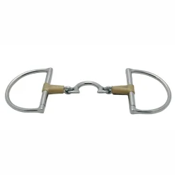 PARTRADE Metalab Jointed Rawhide Leather with Quarter Moon Link D-ring Snaffle Bit