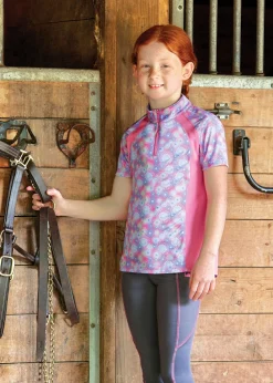 Kids KIRSCH Riding Sport™ Kids’ Airflow Quarter-Zip Print Short Sleeve Shirt
