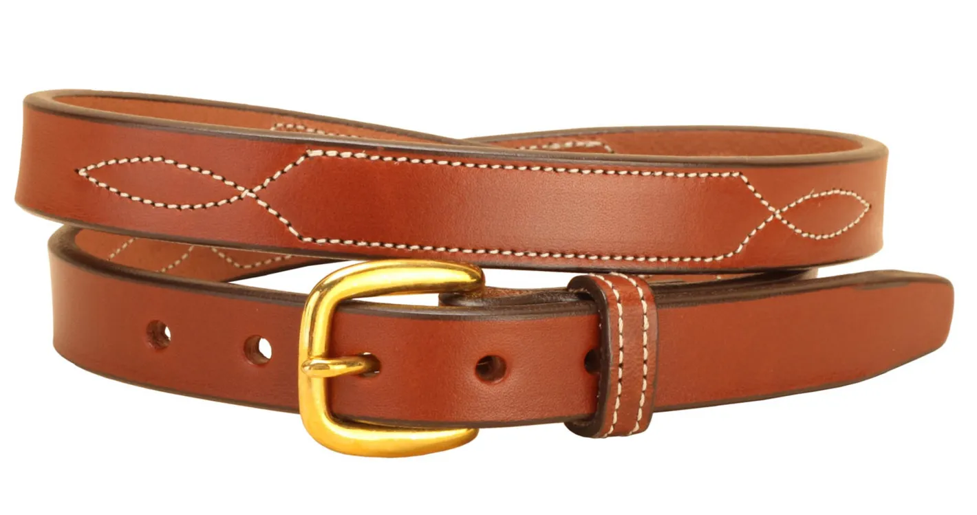 TORY LEATHER 3/4" Belt with Stitched Patterns & Brass Buckle