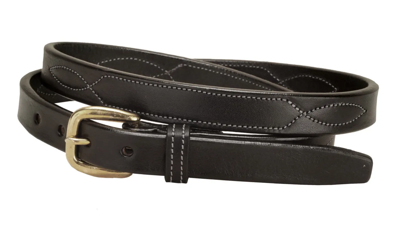 TORY LEATHER 3/4" Belt with Stitched Patterns & Brass Buckle