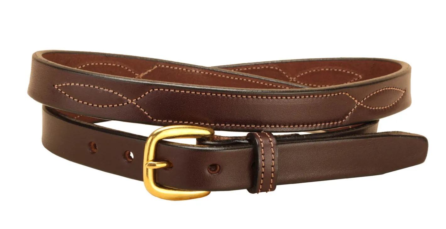TORY LEATHER 3/4" Belt with Stitched Patterns & Brass Buckle