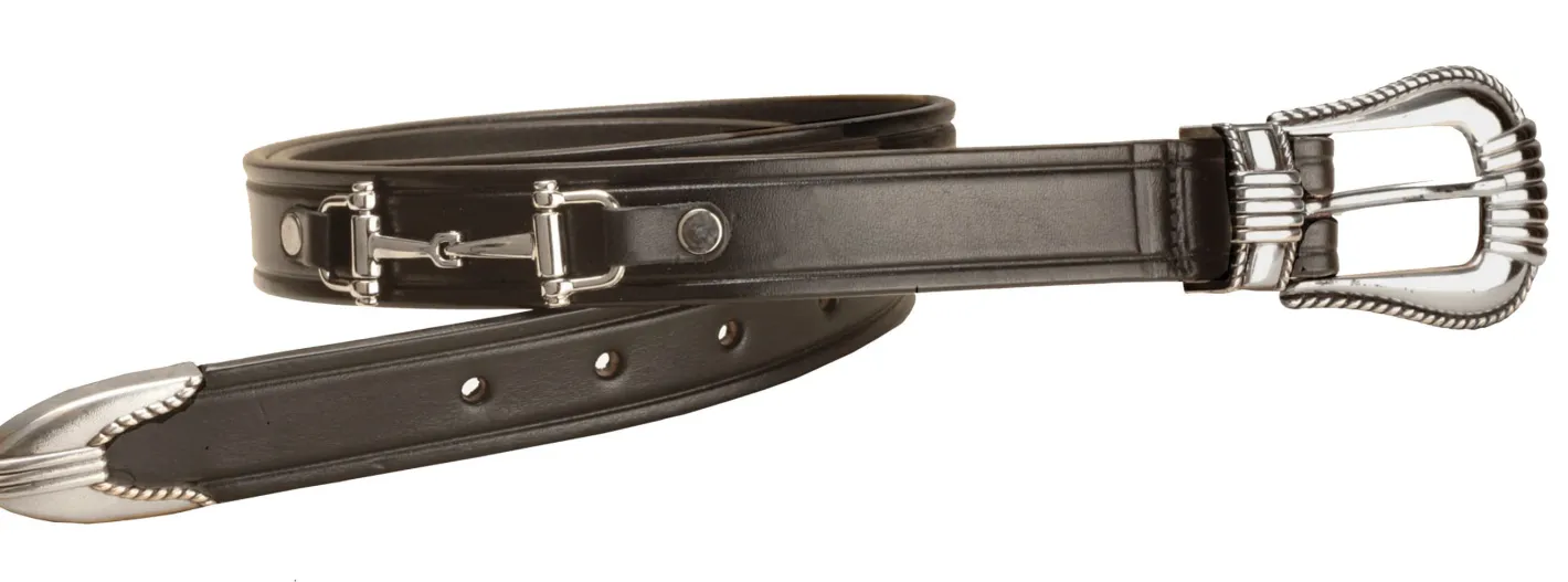 TORY LEATHER Belt with Bits and Silver-Colored Three-Piece Buckle Set