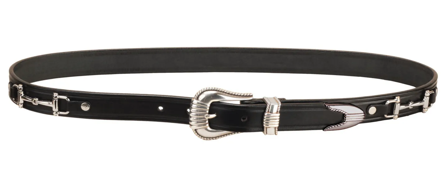 TORY LEATHER Belt with Bits and Silver-Colored Three-Piece Buckle Set