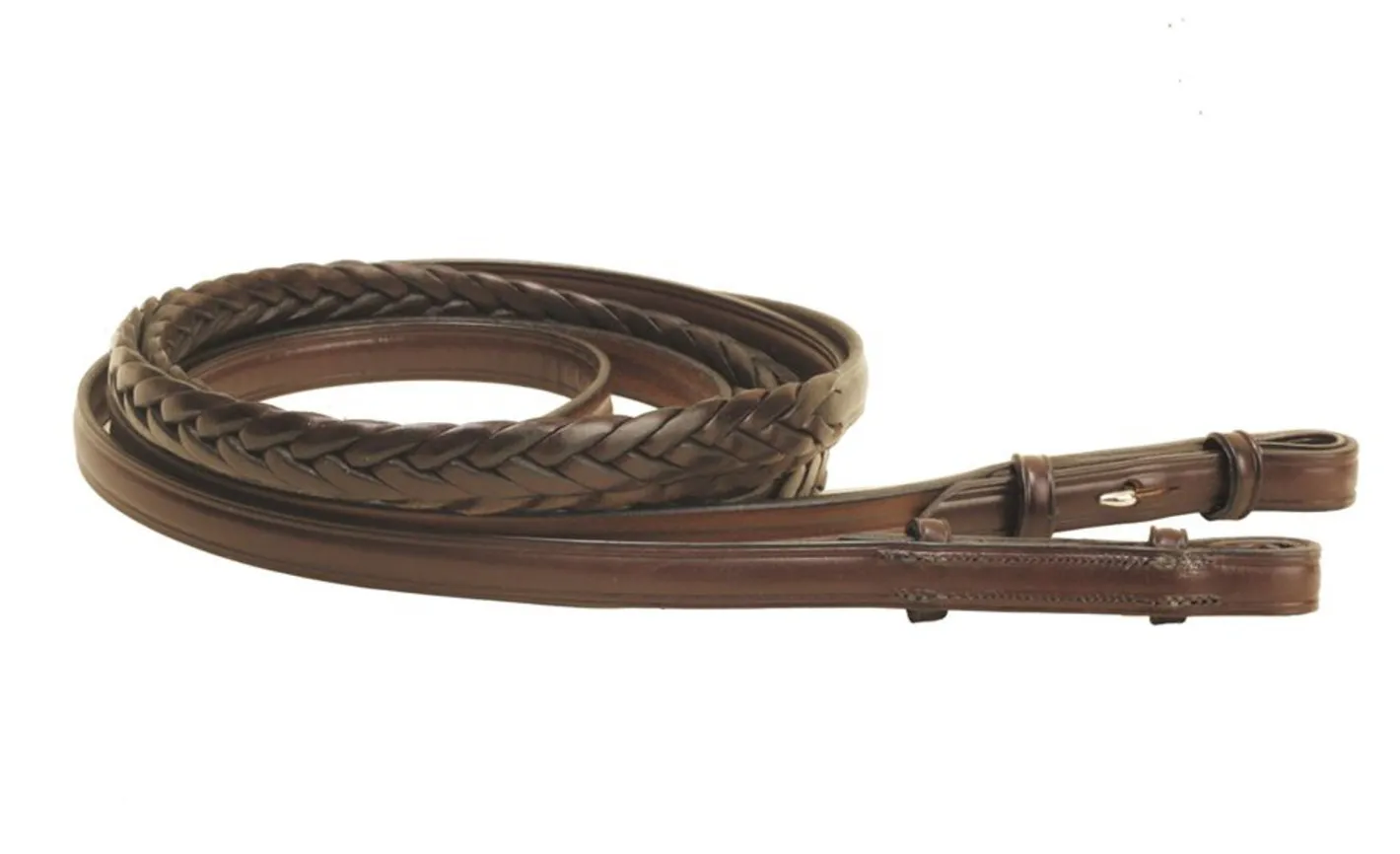 TORY LEATHER Company 58" x 60" Plaited Reins with Hook Stud Bit Ends
