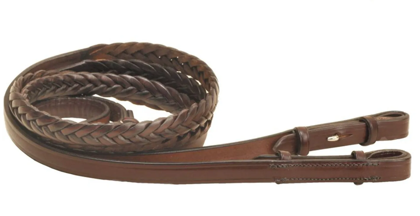 TORY LEATHER Company 5/8" x 72" Plaited Reins with Hook Stud Bit Ends