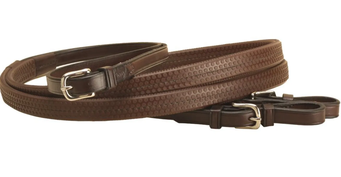 TORY LEATHER Company Rubber Grip Leather Reins with Buckle Ends