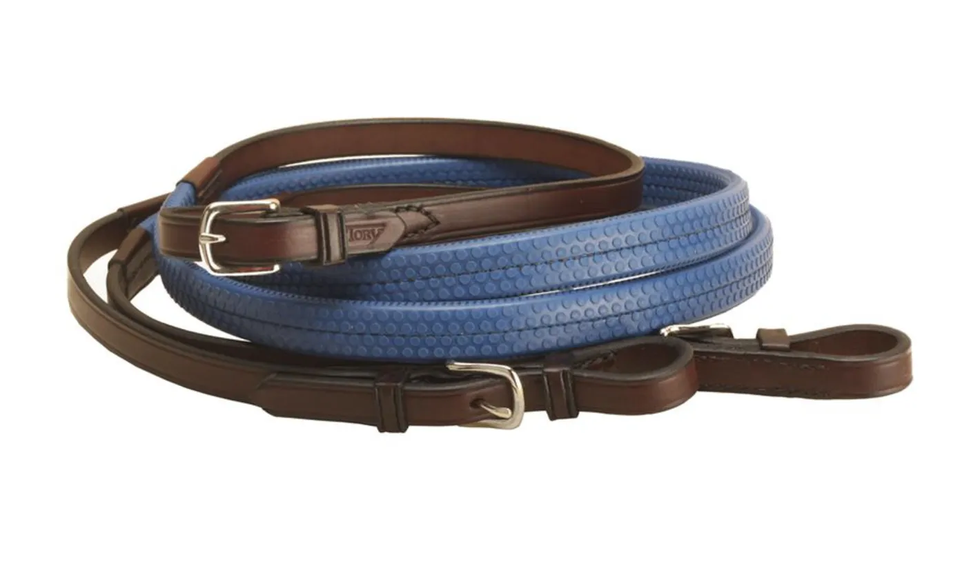 TORY LEATHER Company Rubber Grip Leather Reins with Buckle Ends