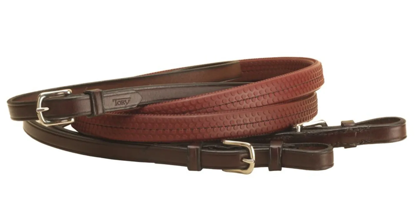 TORY LEATHER Company Rubber Grip Leather Reins with Buckle Ends