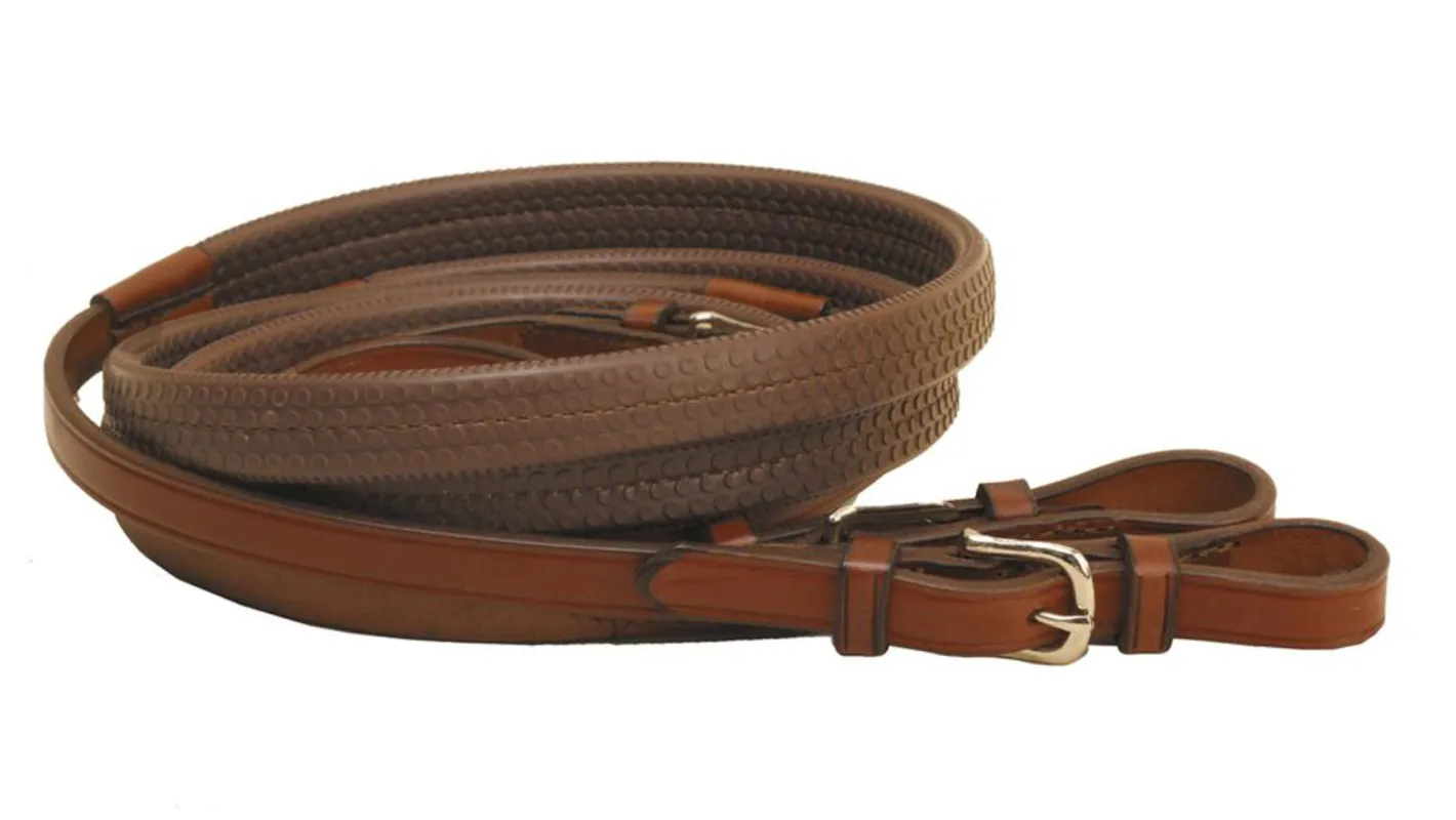 TORY LEATHER Company Rubber Grip Leather Reins with Buckle Ends