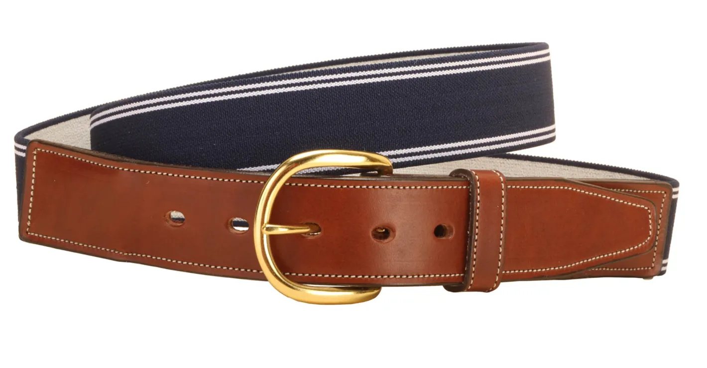 TORY LEATHER Striped Elastic and Leather Belt