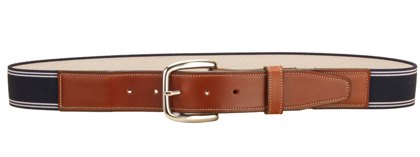TORY LEATHER Striped Elastic and Leather Belt