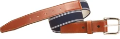 TORY LEATHER Striped Elastic and Leather Belt