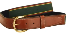 TORY LEATHER Striped Elastic and Leather Belt
