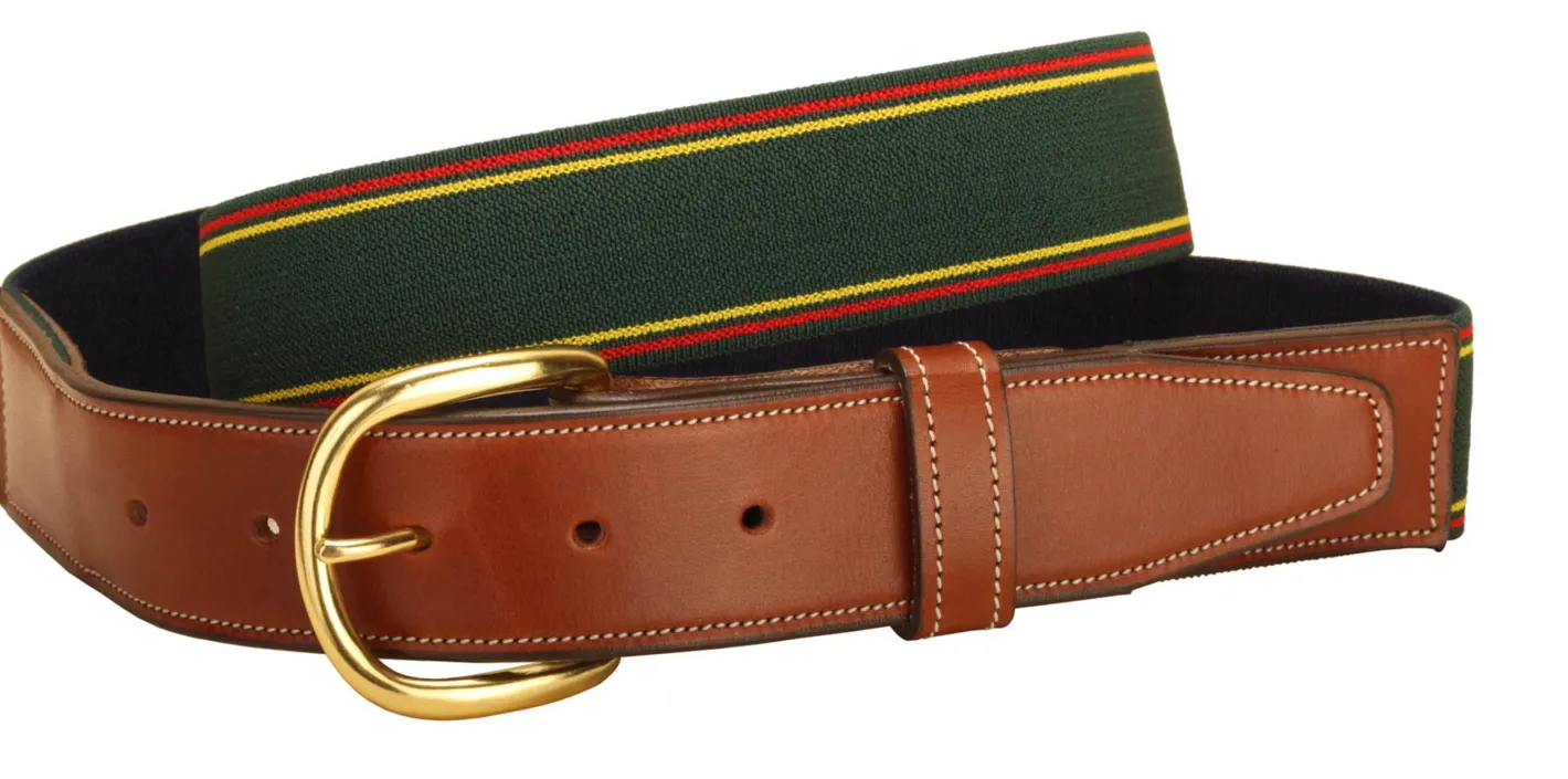 TORY LEATHER Striped Elastic and Leather Belt